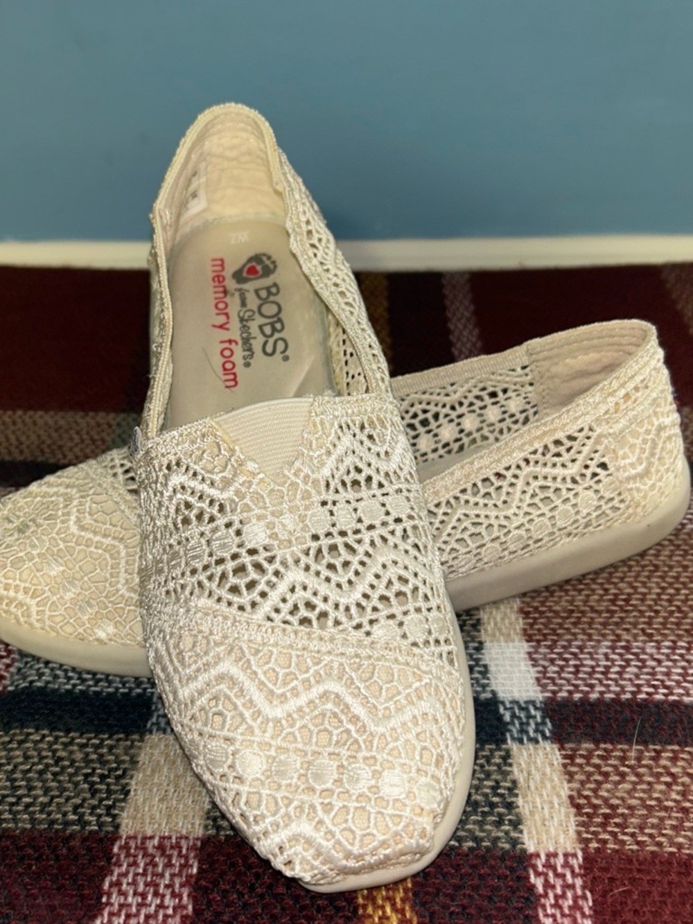 BOBS from Skechers Cream Crochet Slip-On Flats